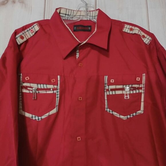 Albertini Shirt Men's 3xl Red Button Front - Picture 3 of 8